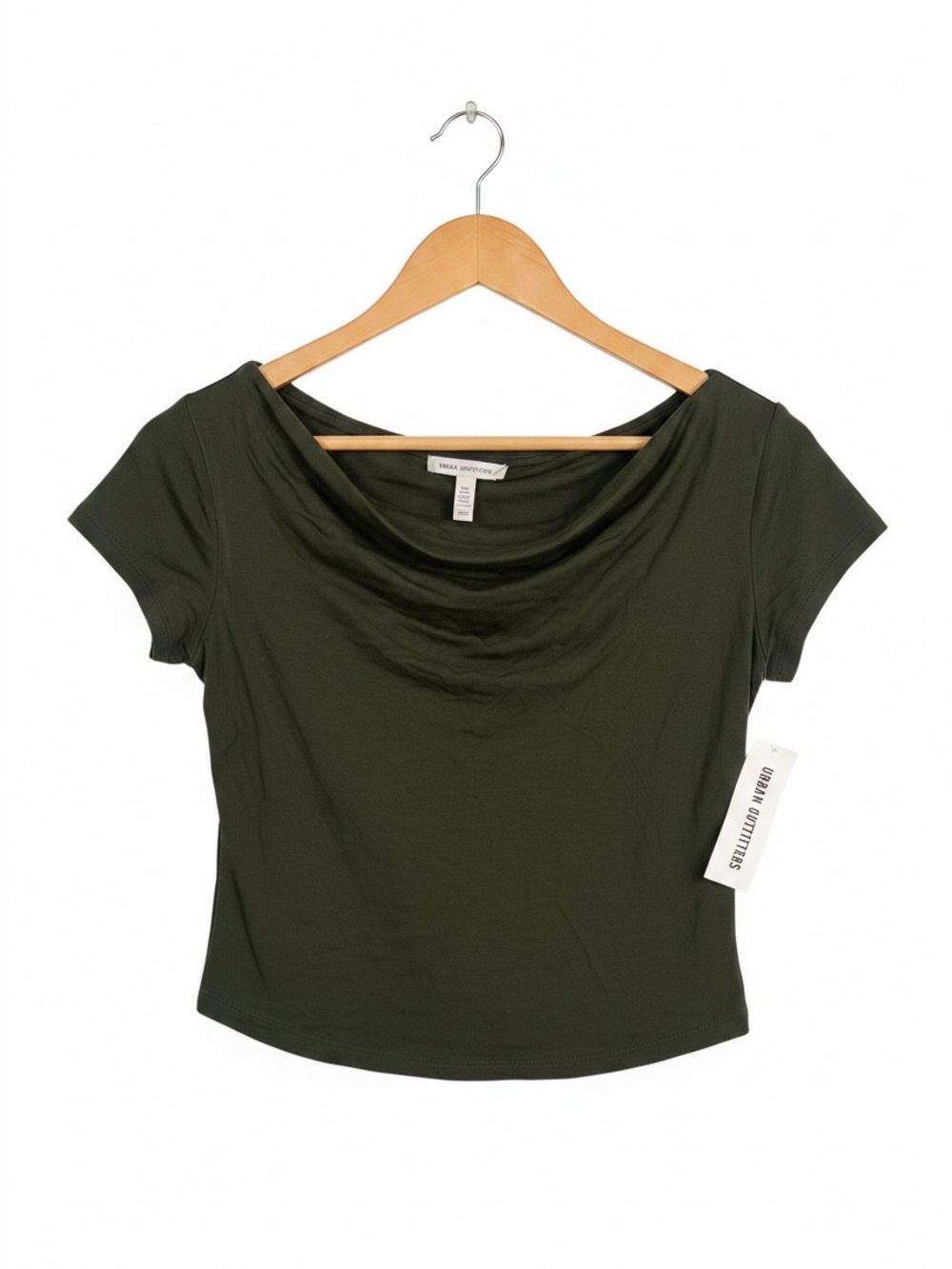 silence & noise dark olive Lara cowl neck top